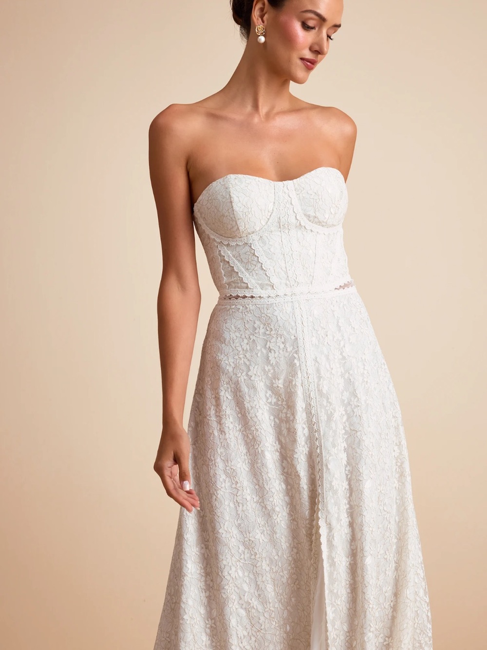 ✨NWT Lulus Elordia White Lace Strapless Bustier Maxi Dress